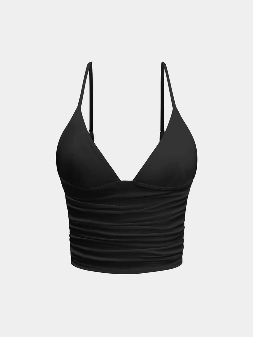 Black Ruched V-Neck Tank Top -  Classic Fit
